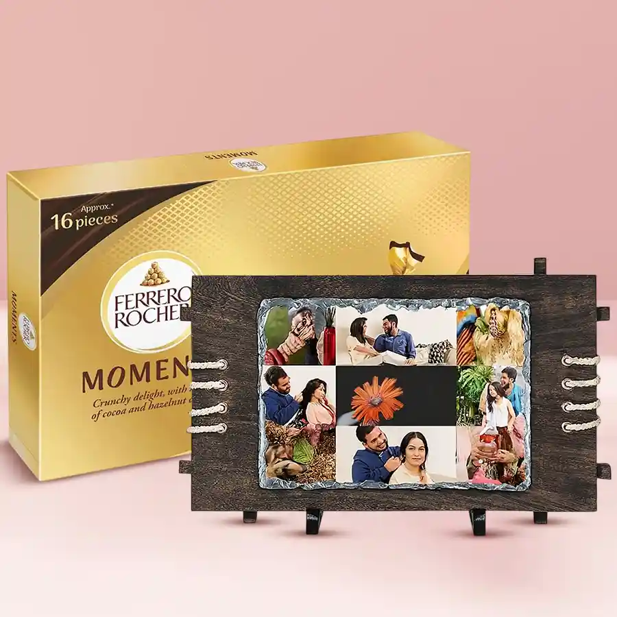 Personalized photo rock with Ferrero Rocher chocolates gift set.