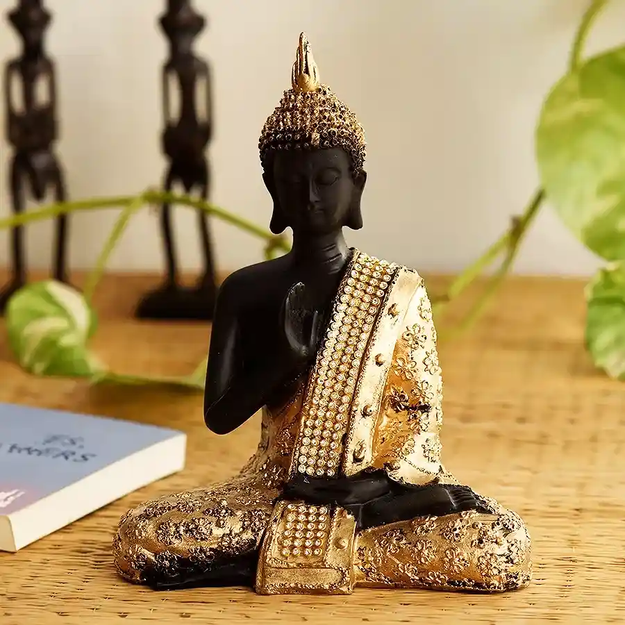 Golden Hand-Creative Meditating Lord Buddha Polyresin Idol