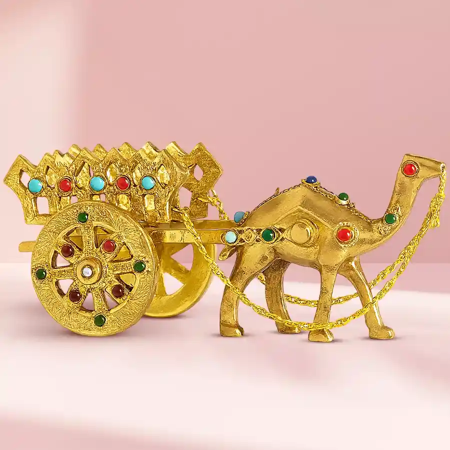 Handcrafted antique brass camel décor with gemstone accents, a perfect gift for home decor.