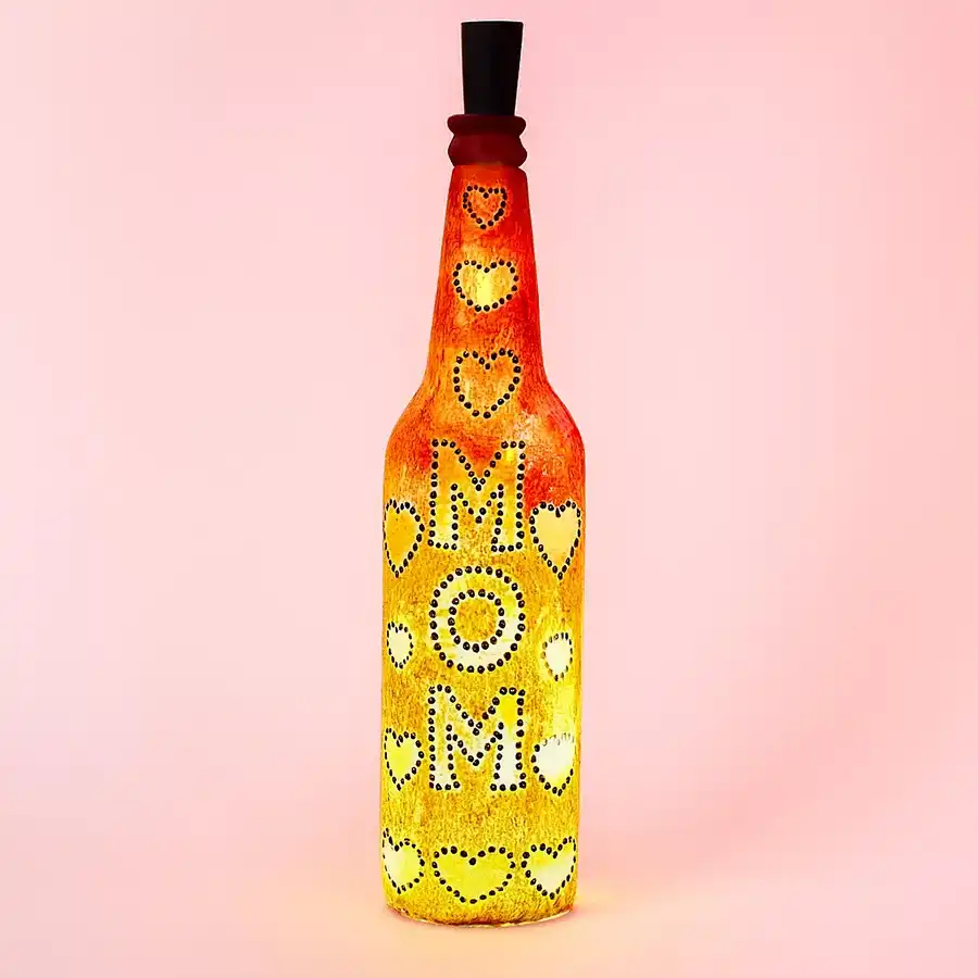 Handmade MOM Bottle Lamp with glowing letters for a warm, heartfelt gift.