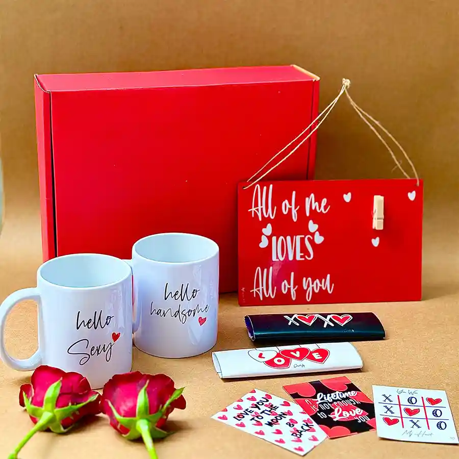 Sweetheart Moments Gift Collection with mugs, chocolates, and cards for Valentine's Day.