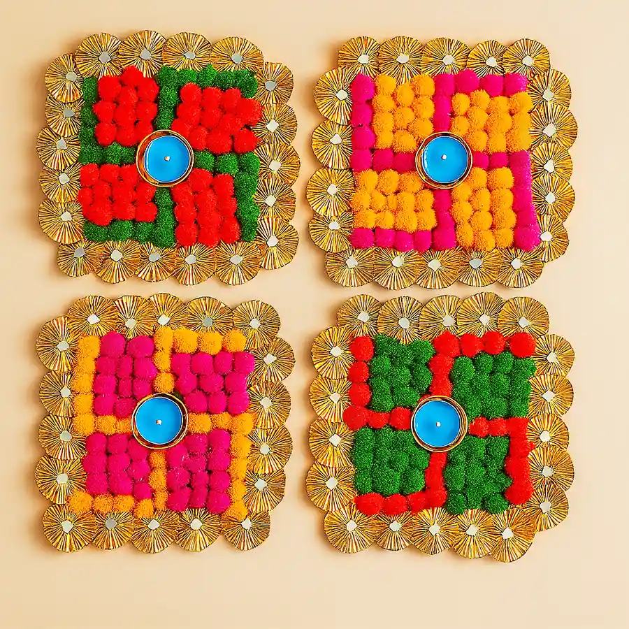 Elegant Rangoli and Diya Ensemble featuring portable MDF designs for festive decor.