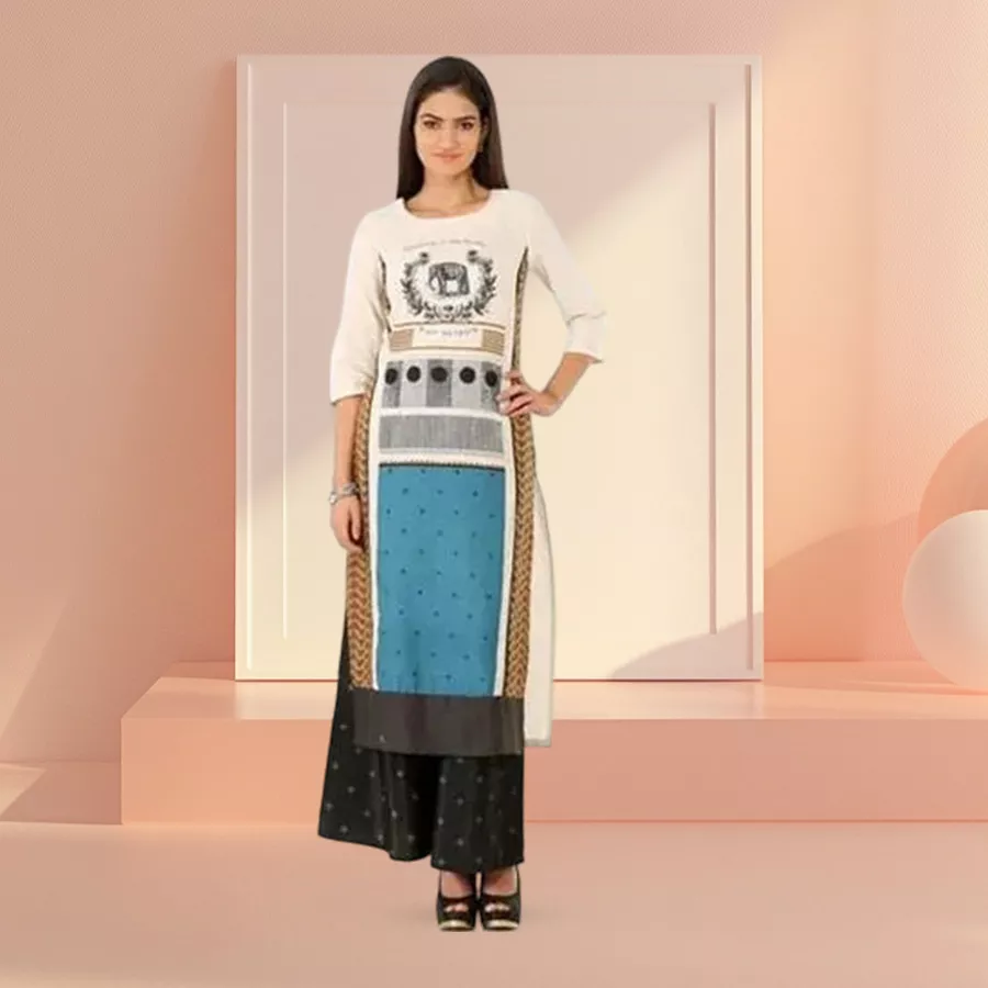 Vibrant multi-coloured Regal Kurti by Wills Lifestyle with side slits, made from soft cotton blend.
