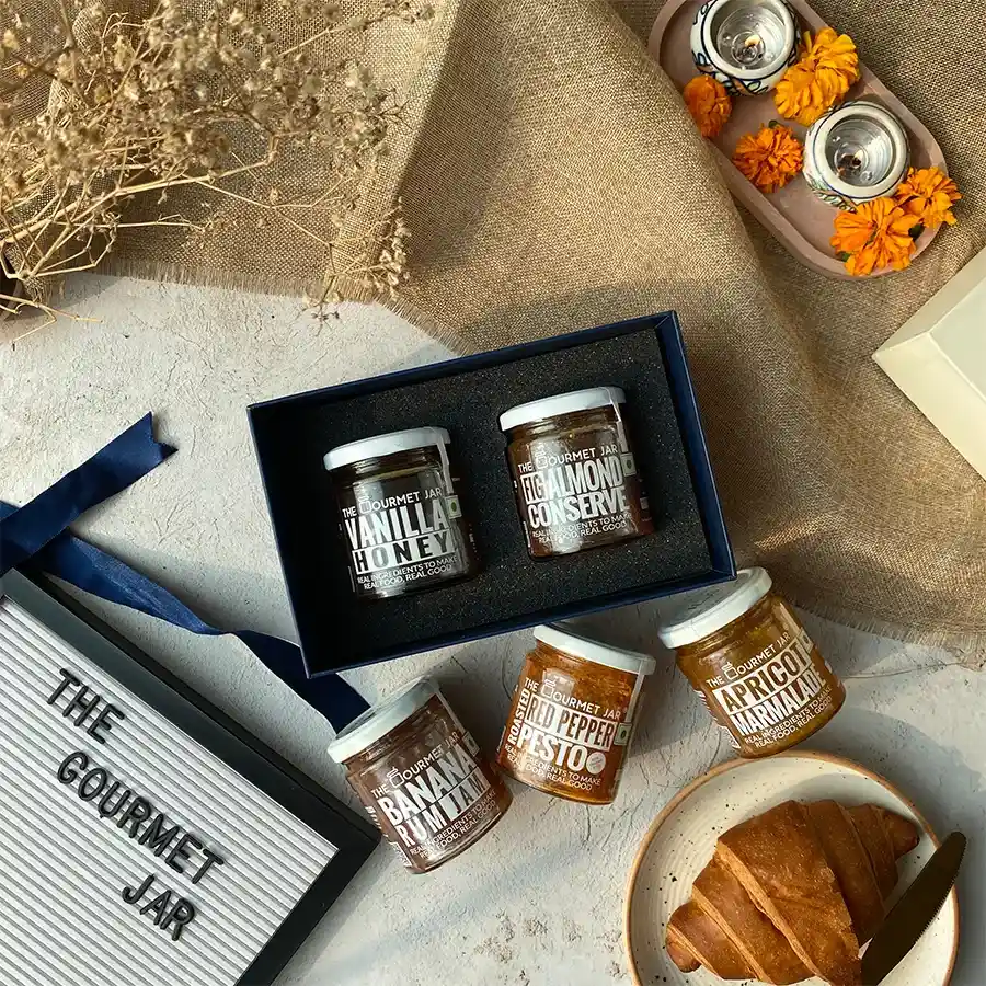 Flavorful Fig Almond Conserve and Vanilla Honey Duo in elegant jars.