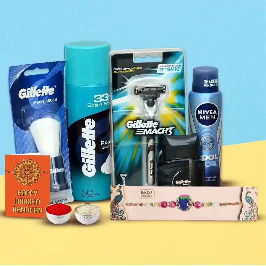 Graceful Pack of Gillette Vector Shaving Kit with a Rakhi and traditional offerings