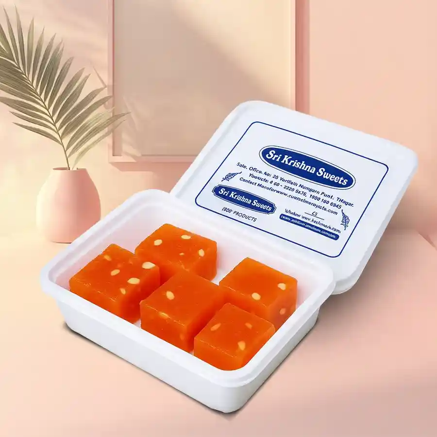 A delightful box of Bombay Halwa Bites, elegantly packaged and perfect for gifting or enjoying at celebrations.