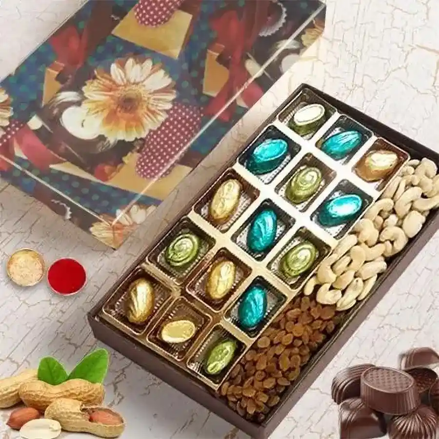 Yummy Mixed Dry Fruits and Homemade Chocolates Combo Gift for Bhai Dooj