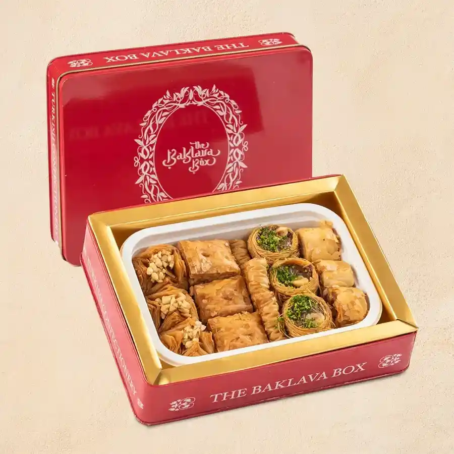 Royal Red Tin containing five varieties of exquisite baklava.