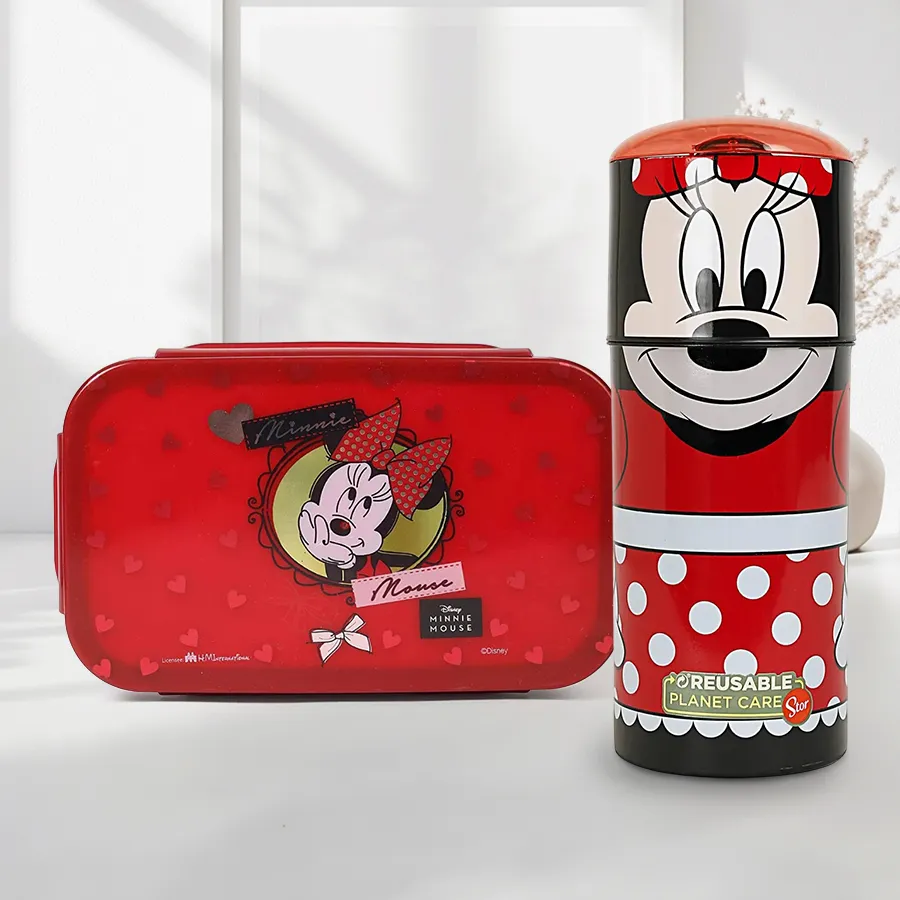 Minnie Mouse Lunch Box and Sipper Bottle combo set for kids.