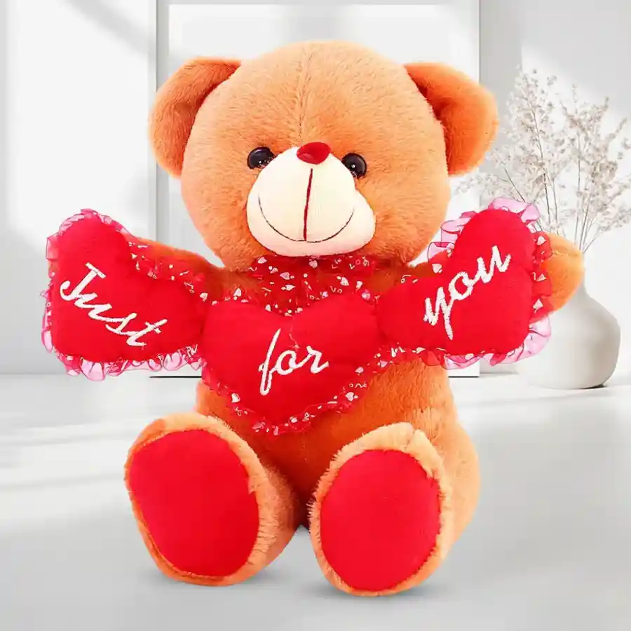 Heartfelt Tri Heart Teddy Bear, 25 cm, symbolizing love and affection.