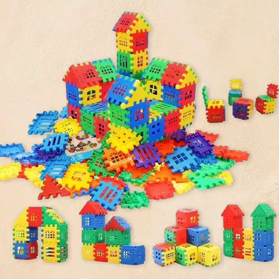 A vibrant set of 72 Jumbo House Building Blocks for toddlers, featuring smooth edges and a variety of colors to inspire creative play.