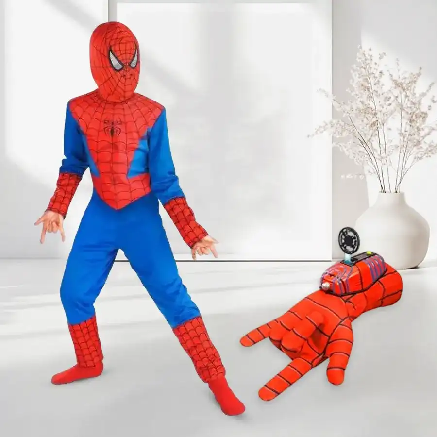 Amazing Spiderman Costume with gloves and disc launcher for kids.
