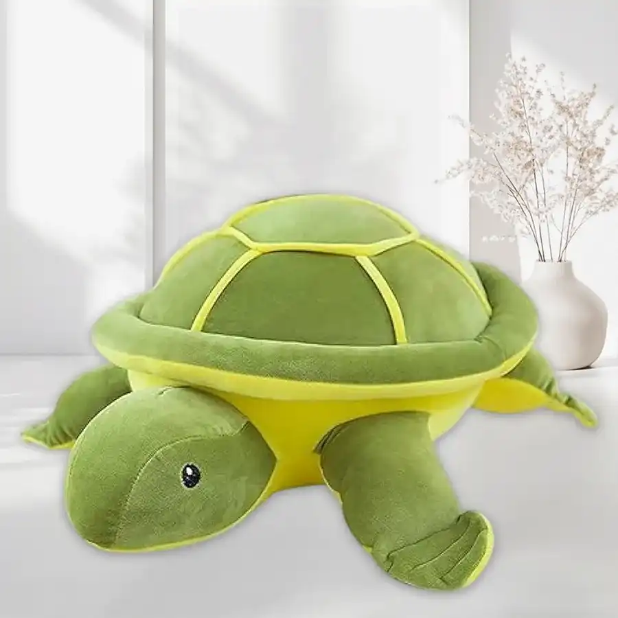 Adorable green turtle plush toy, perfect for children aged 1 month and up, made from soft polypropylene material.