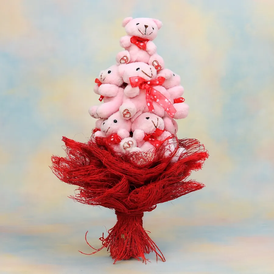 A vibrant bouquet of small teddy bears designed to uplift spirits and spread joy, perfect for gifting on various occasions.