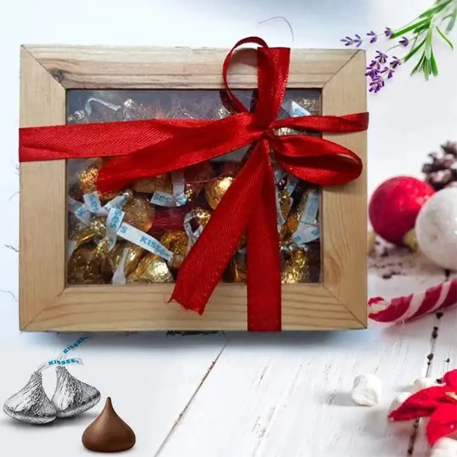 Hershey's Kisses Wooden Gift Box containing chocolates