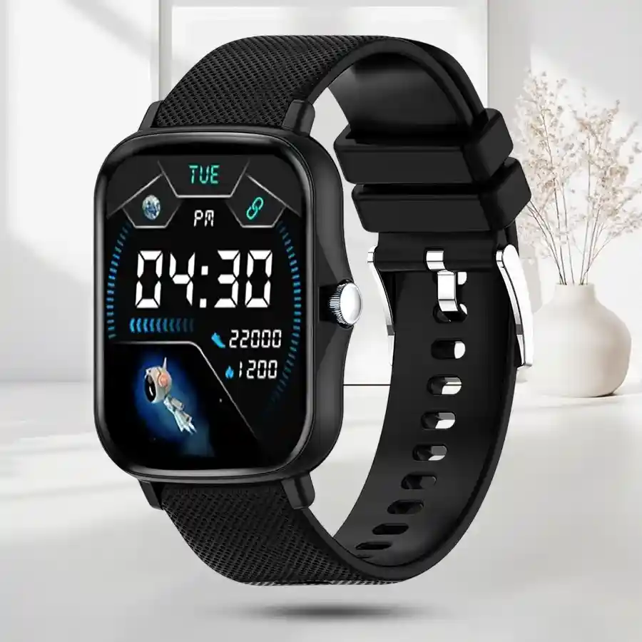 PTron Force X10e Smartwatch with full touch color display in black.