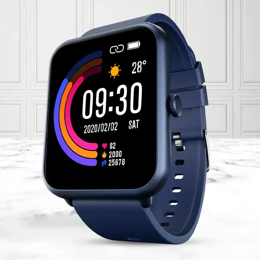 Navy blue Fire-Boltt Ninja Call Pro Smart Watch featuring fitness tracking and heart rate monitoring.