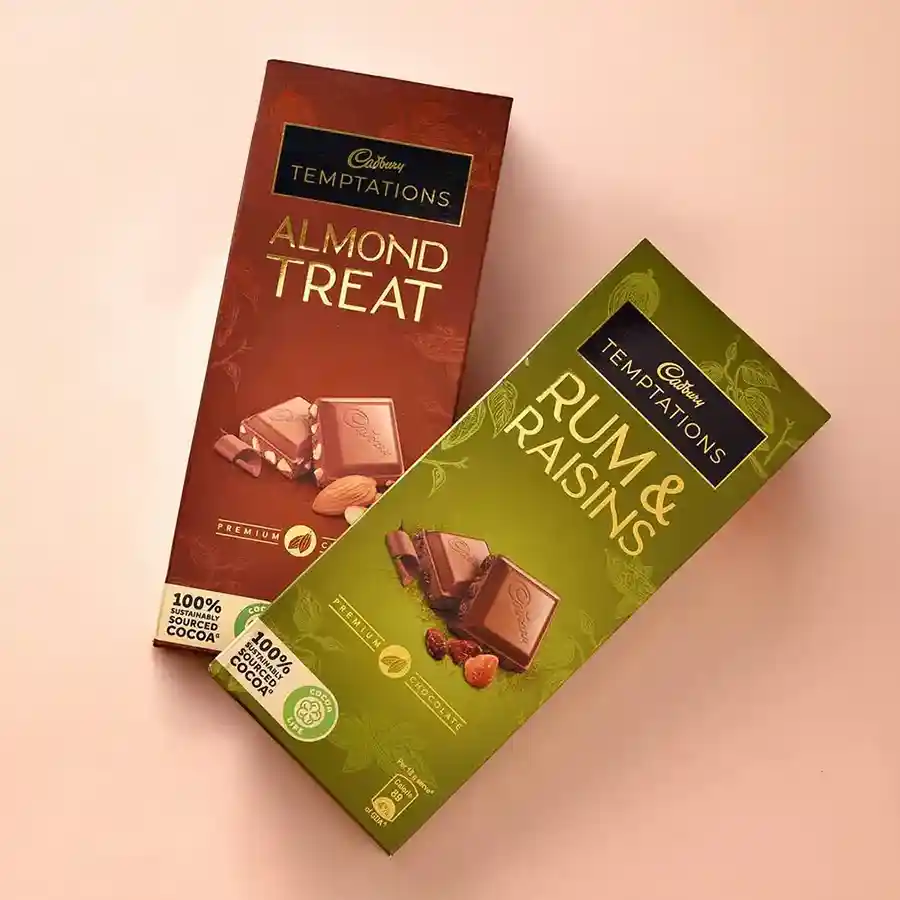 Tempting Cadbury Temptation Bars, two 72 gm delicious chocolate bars designed for indulgence.