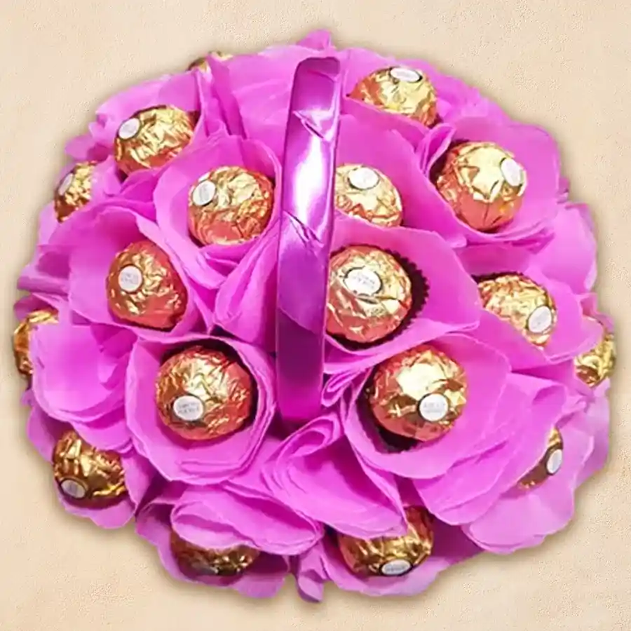 A luxurious basket containing 24 Ferrero Rocher chocolates, perfect for gifting on special occasions.
