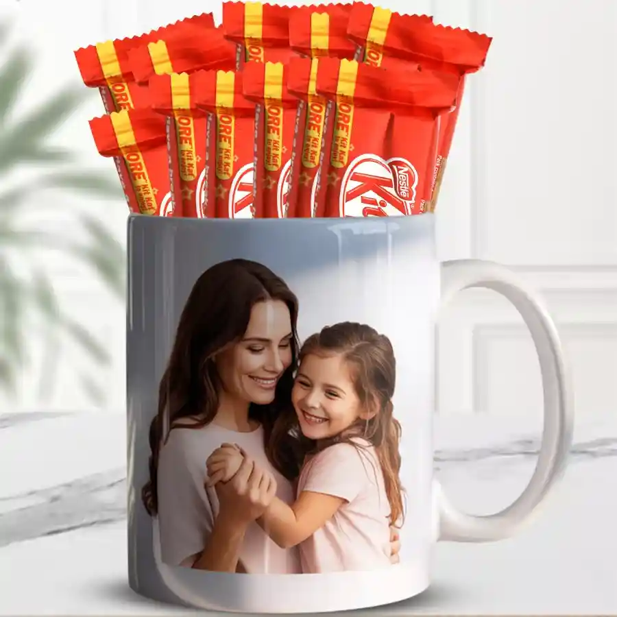A bouquet of 15 KitKat bars arranged in a personalized coffee mug, perfect for gifting.