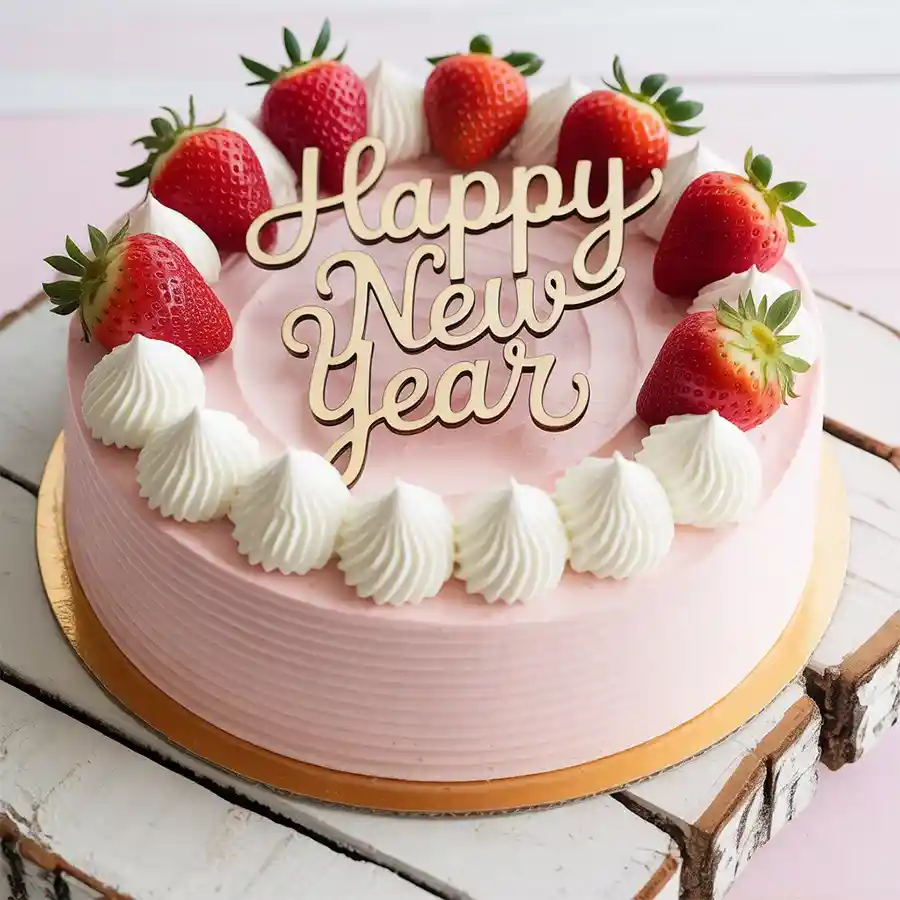 A 1 lb Yummy Strawberry Cake, freshly baked and perfect for celebrations.