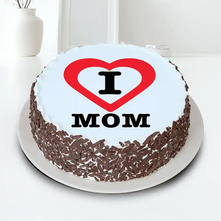 Exclusive I Love Mom Black Forest Cake, 500g, perfect for Mother's Day.