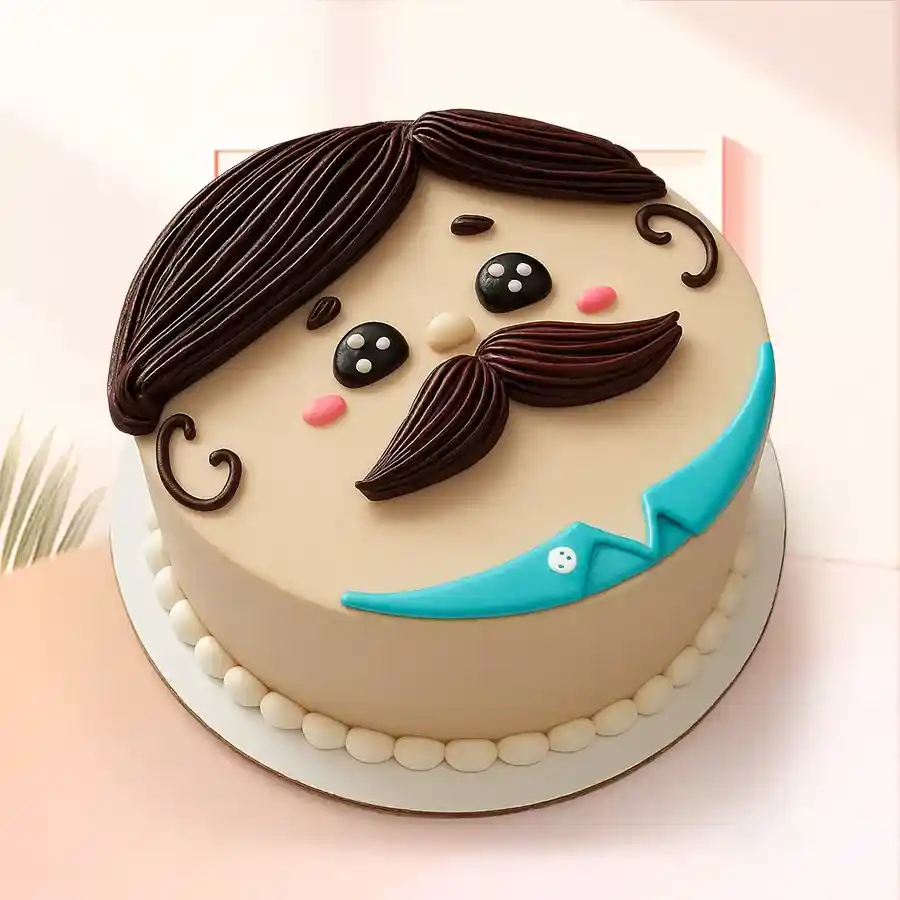 A round fondant cake for dad, featuring a smooth vanilla flavor, perfect for celebrations.