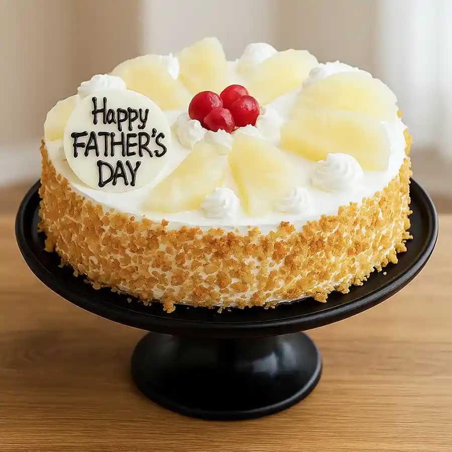 Dad’s Ultimate Butterscotch Pineapple Cake for Father’s Day, round and eggless, ready to create joyful memories.