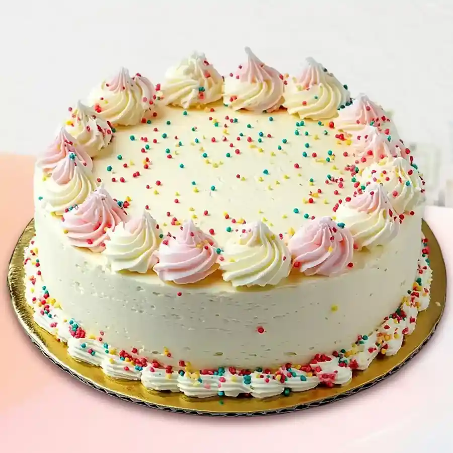 A beautifully decorated 2 Kg Vanilla Cake, ideal for anniversary celebrations, symbolizing love and connection over distance.