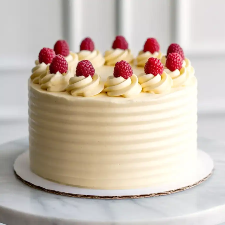 A beautifully presented 1 lb vanilla cake, perfect for formal gatherings and coffee moments.