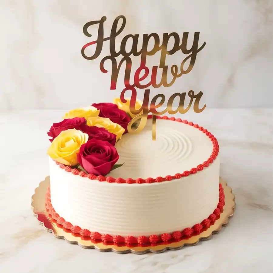 A beautifully decorated 1 Lb vanilla cake, perfect for elegant gatherings and coffee pairings.