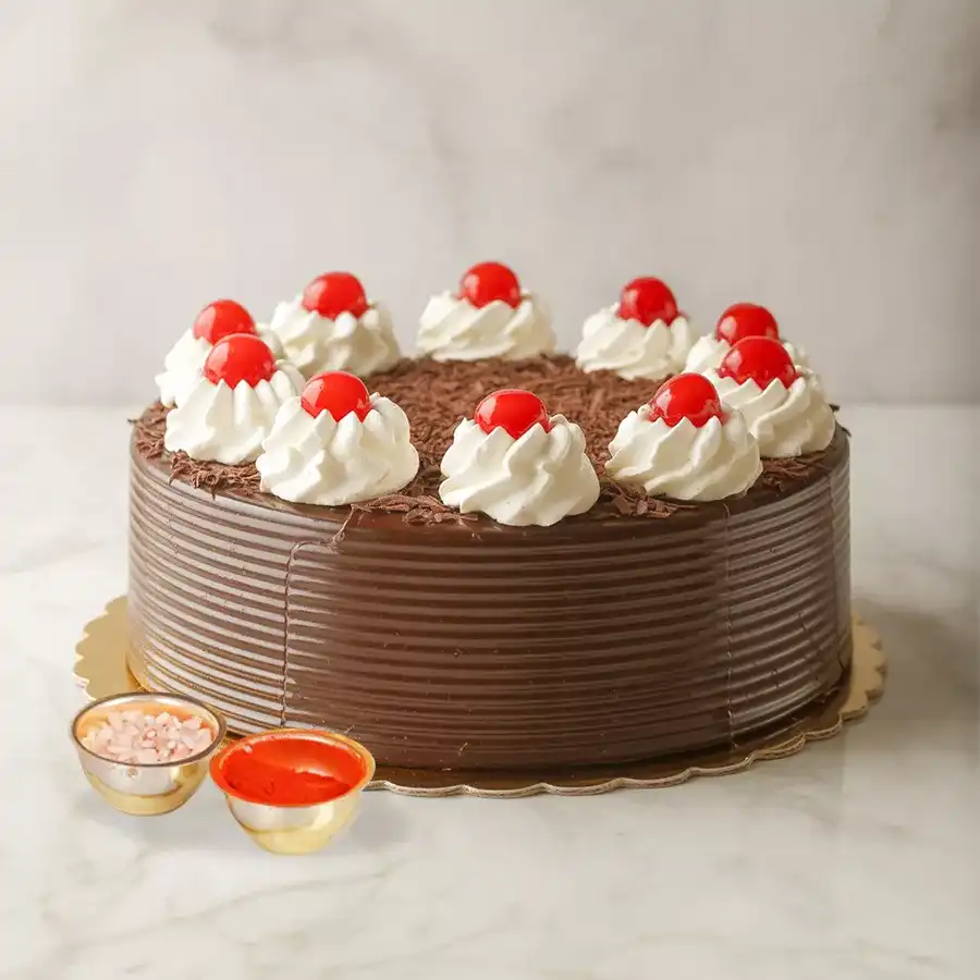 A beautifully presented 1 Lb Chocolate Cake, perfect for gifting and sharing joy with loved ones.