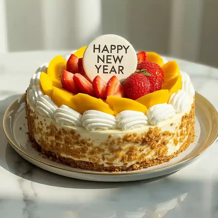 A vibrant 1 Kg Eggless Fresh Fruit Cake decorated with fresh fruits, perfect for sharing love and joy with friends and family.