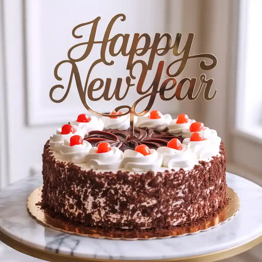 2.2 lb Black Forest Cake from 3/4 Star Bakery, rich chocolate layers with cream and cherries.