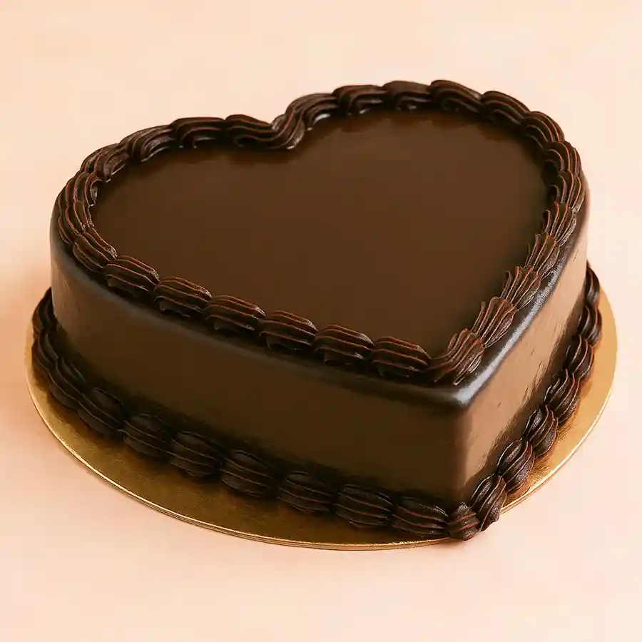 A heart-shaped chocolate truffle cake designed for special celebrations, weighing 500 grams.