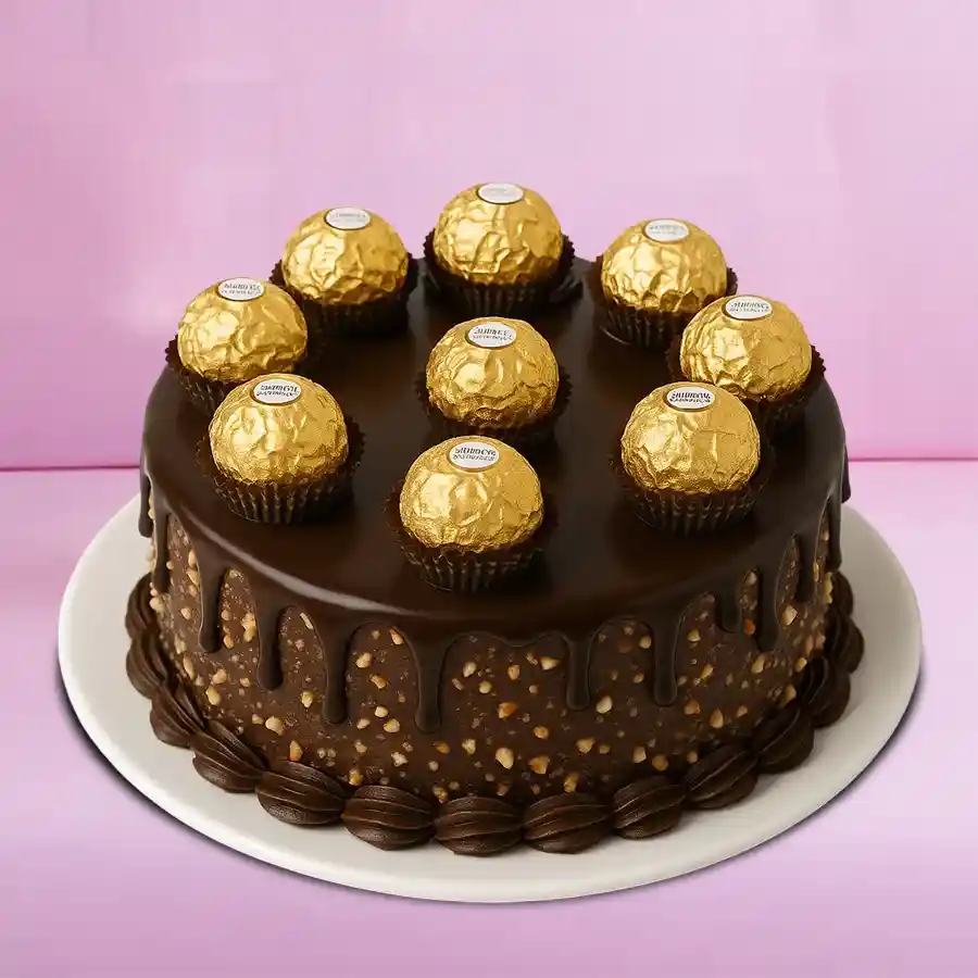 A mouthwatering Ferrero Rocher Choco Fusion Cake, perfect for sharing with loved ones.