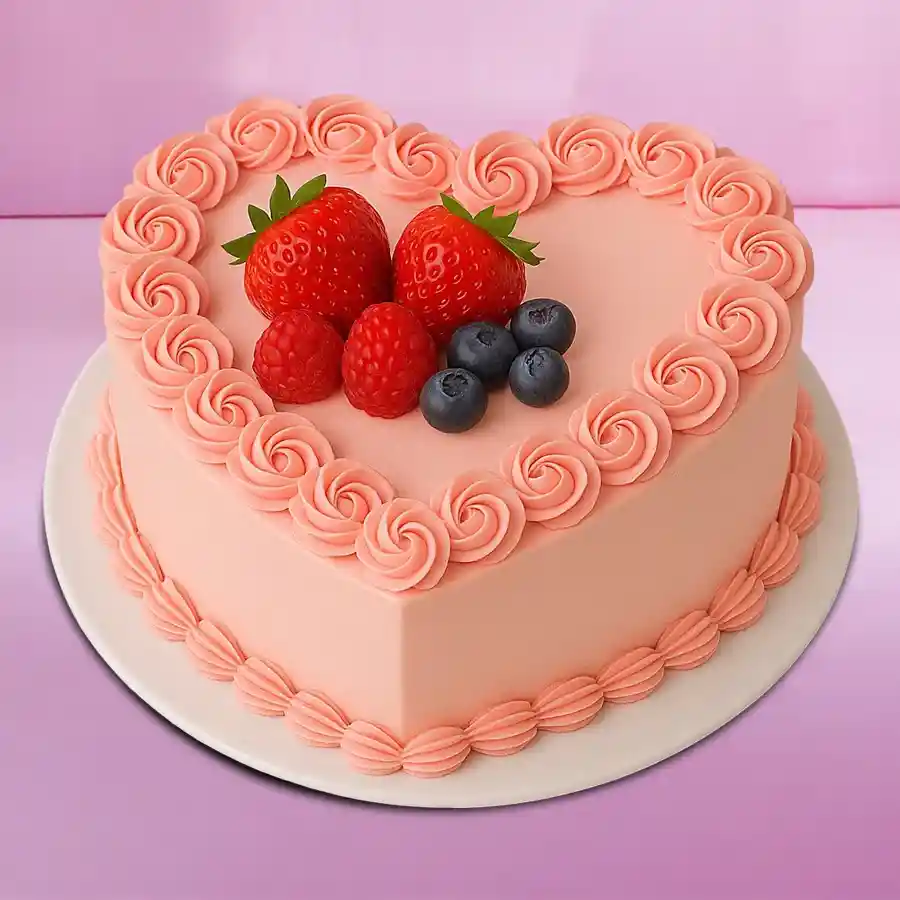 Heart Shaped Strawberry Rose Cake, a delightful 2.2 lb dessert perfect for expressing love and affection.