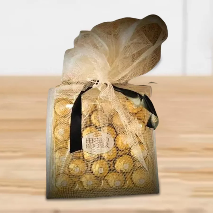 Ferrero Rocher Net Wrap featuring 24 chocolates arranged elegantly in a net design