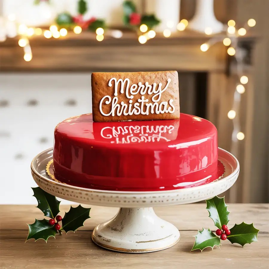 Festive 2.2 lb strawberry-flavored X-mas cake, perfect for holiday gifting.