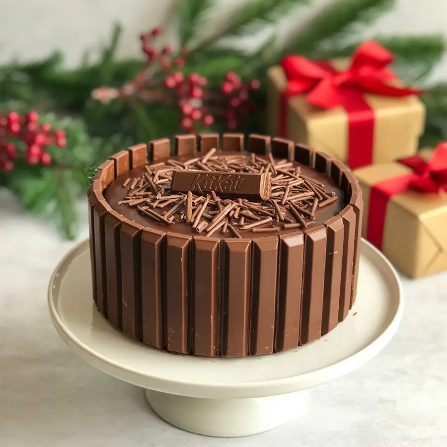 1 lb KitKat Special Cake for Christmas gifting, adorned with KitKat bars.