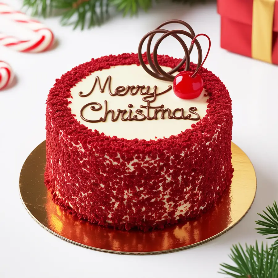 A beautiful red velvet cake, perfect for Christmas celebrations, weighing 1 lb.