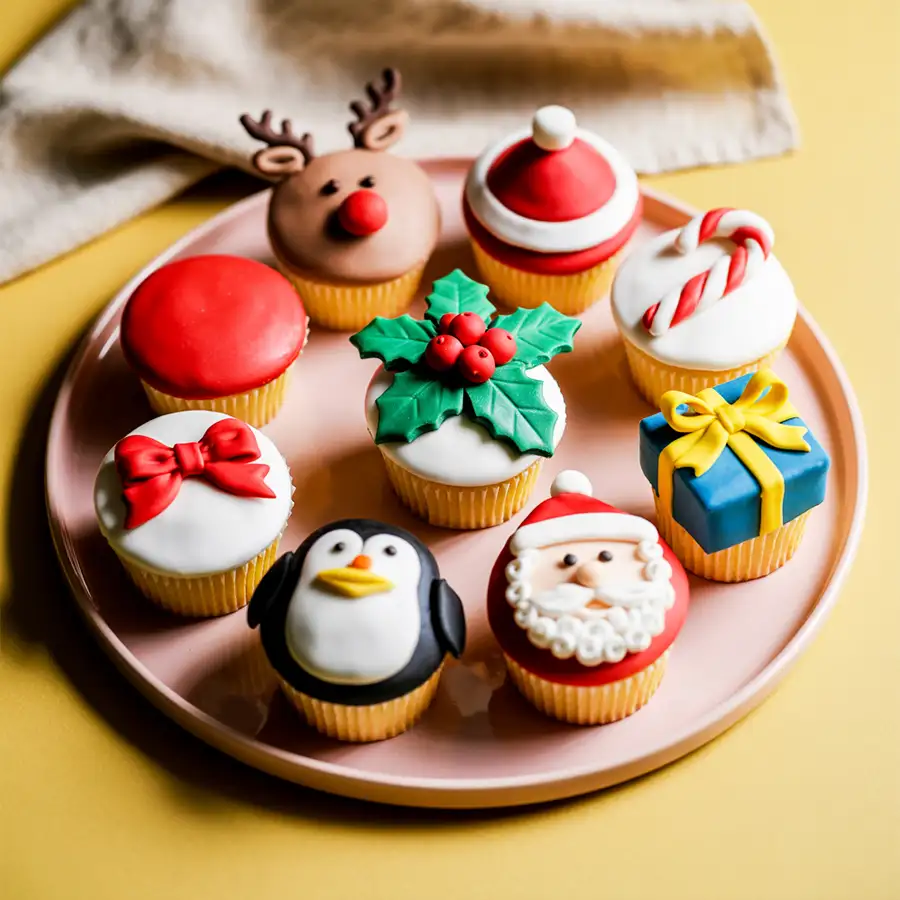 8 beautifully crafted cupcakes in festive packaging for Christmas celebration.