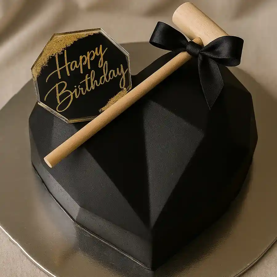 Heart-shaped chocolate hammer cake designed for birthday celebrations.