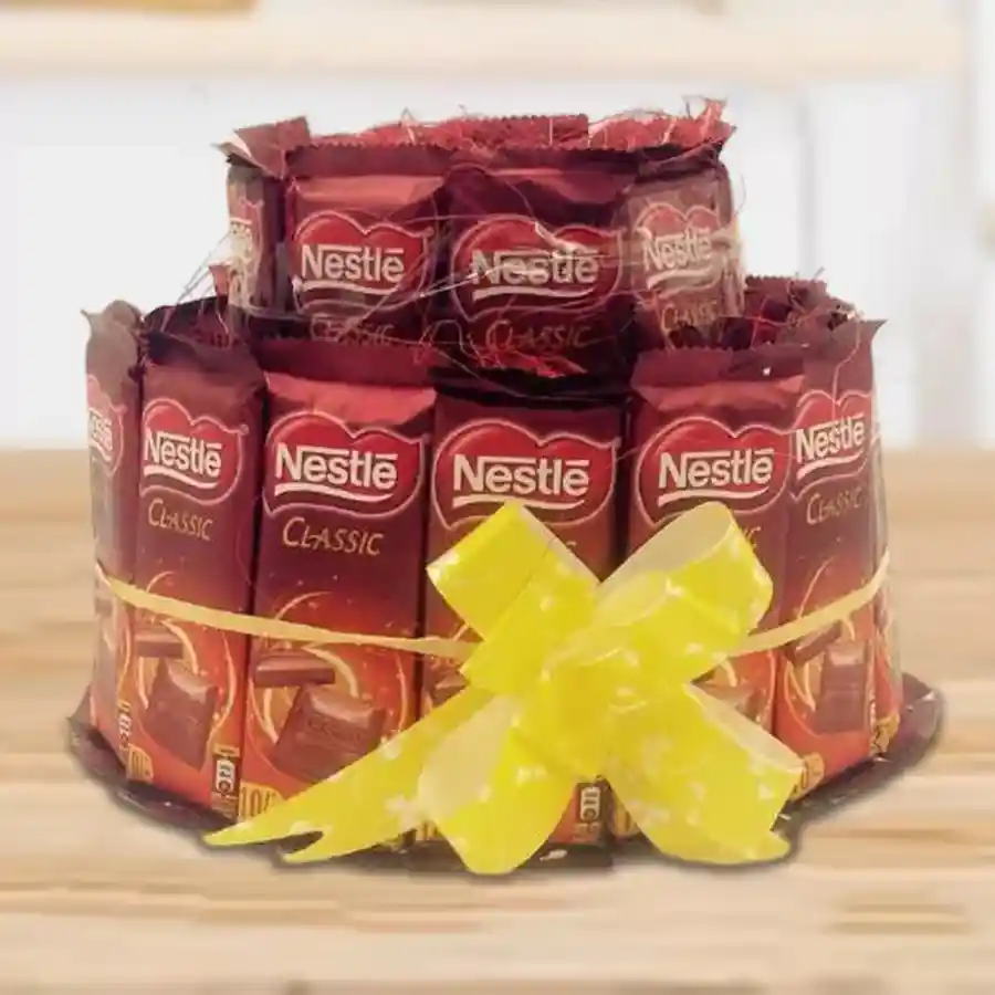 Dual layer arrangement of Nestle Classic Chocolates featuring 30 chocolate bars beautifully presented for gifting.