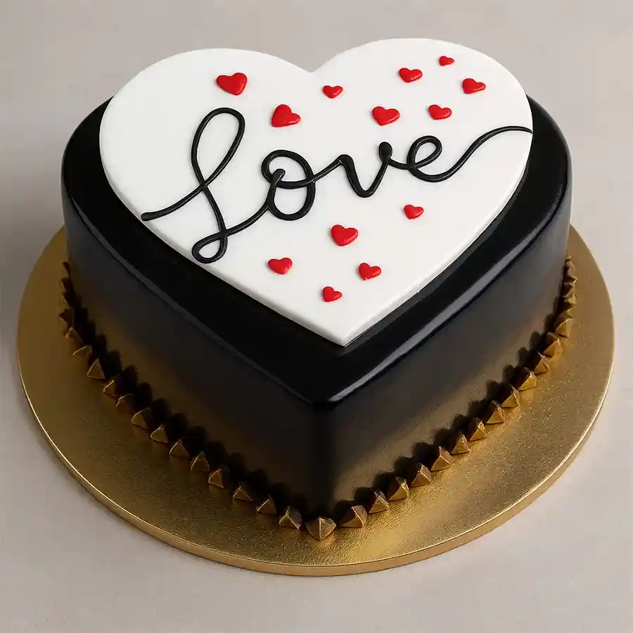 Heartfelt Chocolate Delight Cake in a heart shape, rich chocolate flavor, 500g size.