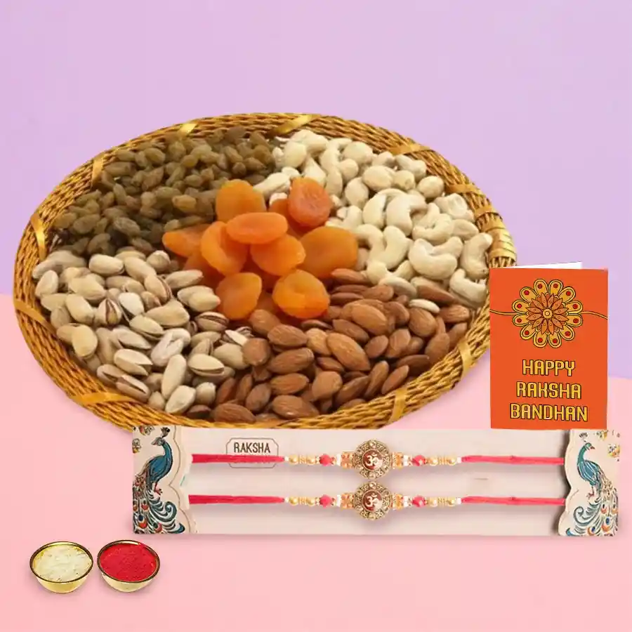 Bouquet of 12 red roses accompanied by assorted dry fruits and free rakhis, perfect for celebrating special moments.