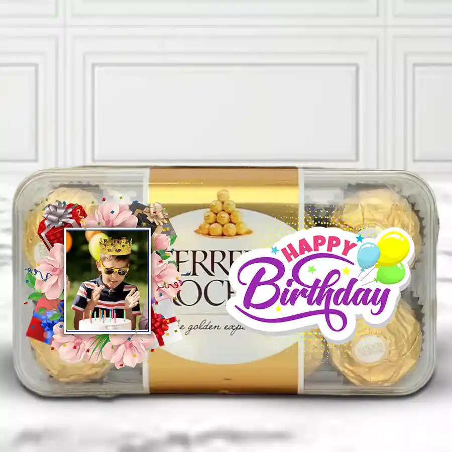Personalized Ferrero Rocher pack for birthdays with 16 chocolates and custom design