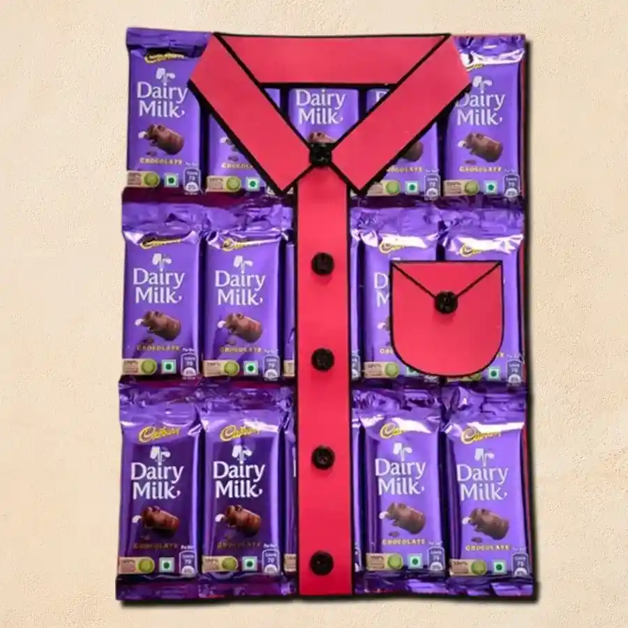 Shirt-shaped box filled with 15 Cadbury Dairy Milk chocolate bars