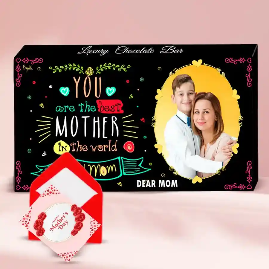 Custom handmade chocolates in a personalized box for Mother's Day featuring roasted dry fruits and cranberry fillings.