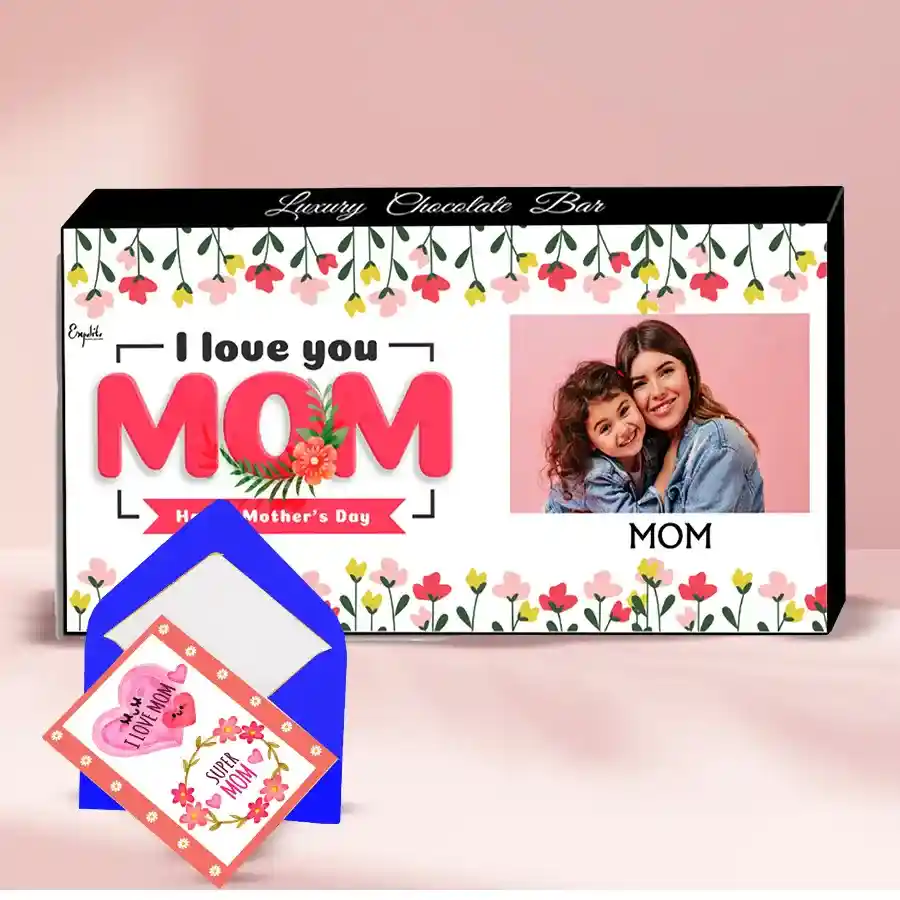 Delicious Nutty Photo Chocolate Bar for Mom with personalized box and greeting card